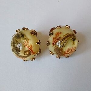 Antique Fossil Seahorse acrylic Screw Back Dome Fashion Earrings